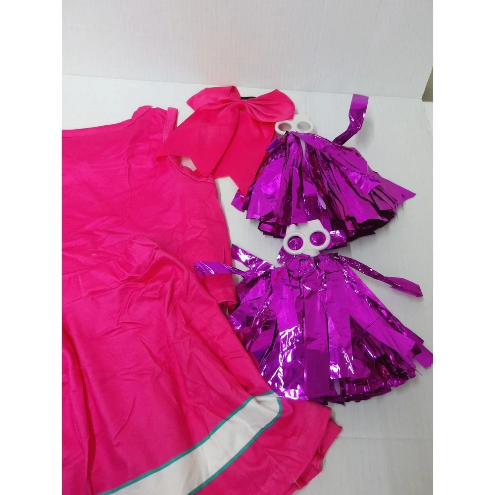 Cheerleader Costume Pink White Uniform Set‎ with Pom Poms NEW 4/5yo /#26569